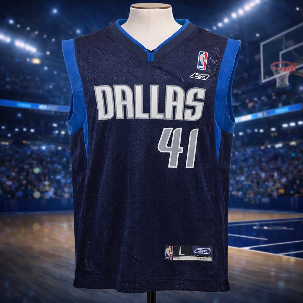New NBA Authentics Reebok Dirk Nowitzki 41 Dallas Youth Jersey L 14 16
